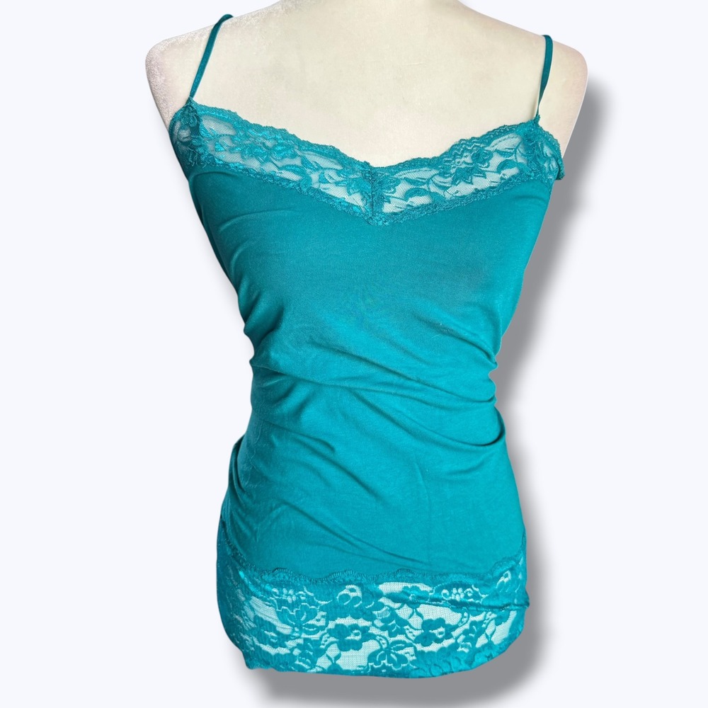 Vintage Y2K Wet Seal Lace Cami Tank Top L Blue Fairycore Sexy 2000s Layering
